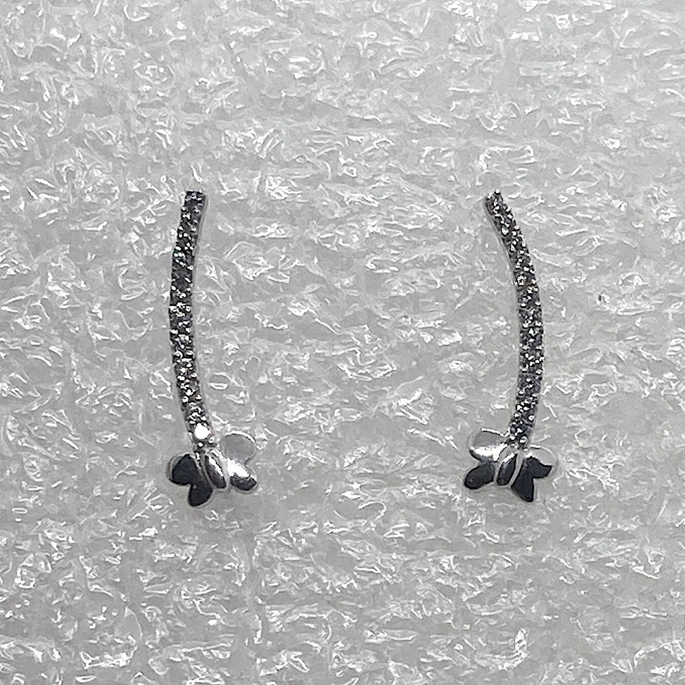 Vtg Sterling Silver & CZ Butterfly Dragonfly Cz Climber Style Earrings / .8”